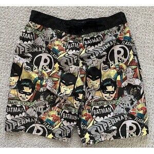Batman Mens Swim Trunks Board Shorts Sz XL DC Comics Robin Flash Pop Art Black